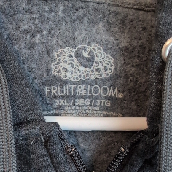 Men's Dark Gray Full Zip Sweatshirt With Hood, Fruit of the Loom 3XL Big & Tall - Picture 2 of 5